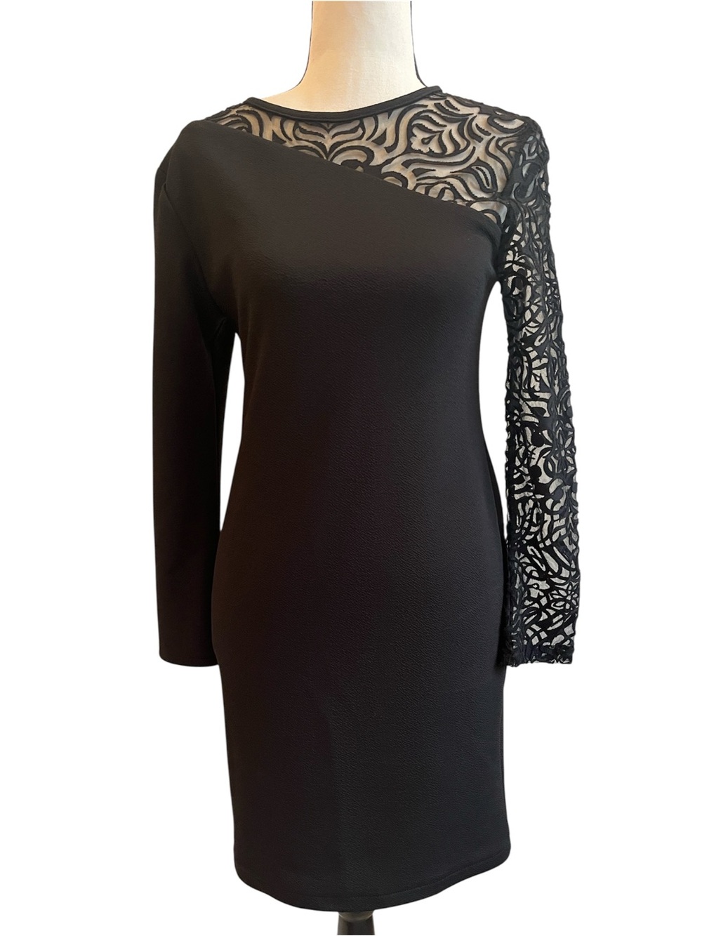 Sally Miller Victoria Black Dress Long Sleeve Sheer Mesh Sleeve Medium NWT